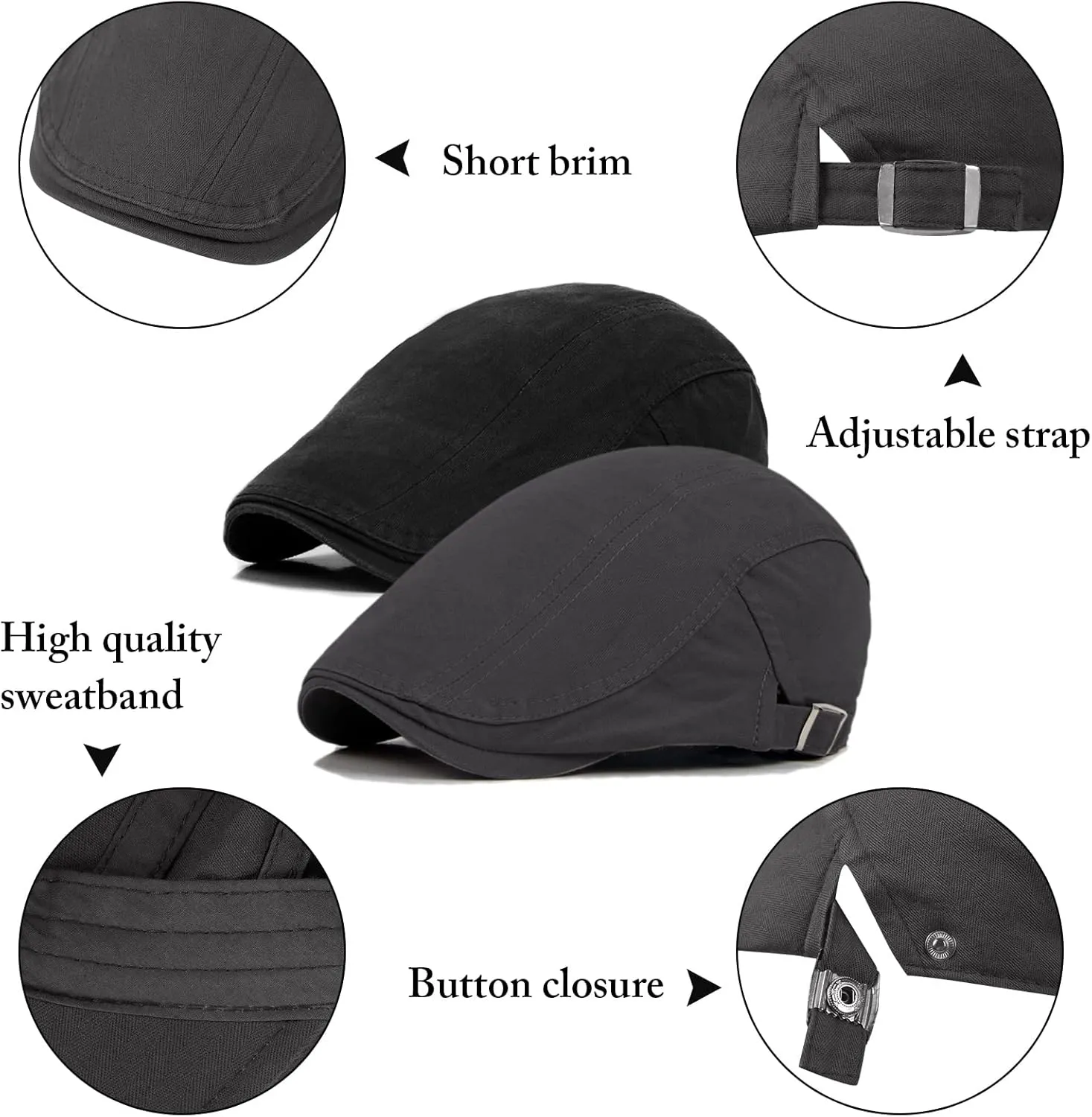 Newsboy Cap for Men Flat Hats Adjustable Breathable Irish Caps Cabbie Ivy Driving Hunting Sport Golf Outdoor