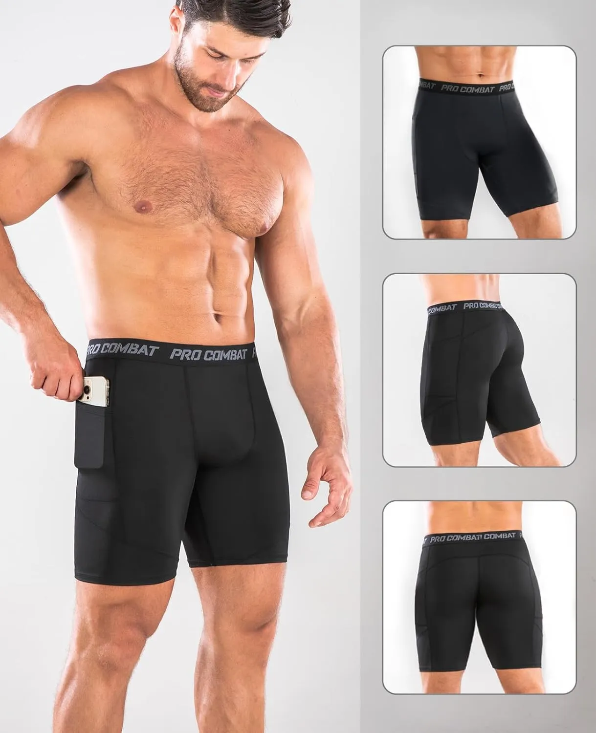 Niksa 1/2 Pack Mens Compression Shorts with Pocket, Performance Spandex Athletic Sports Workout Running Underwear Shorts