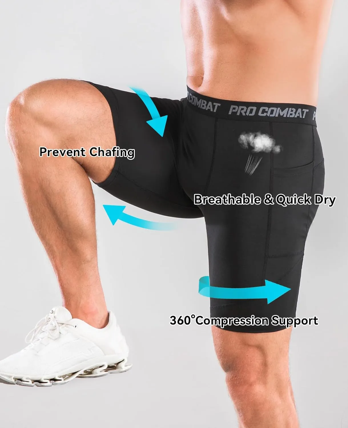 Niksa 1/2 Pack Mens Compression Shorts with Pocket, Performance Spandex Athletic Sports Workout Running Underwear Shorts