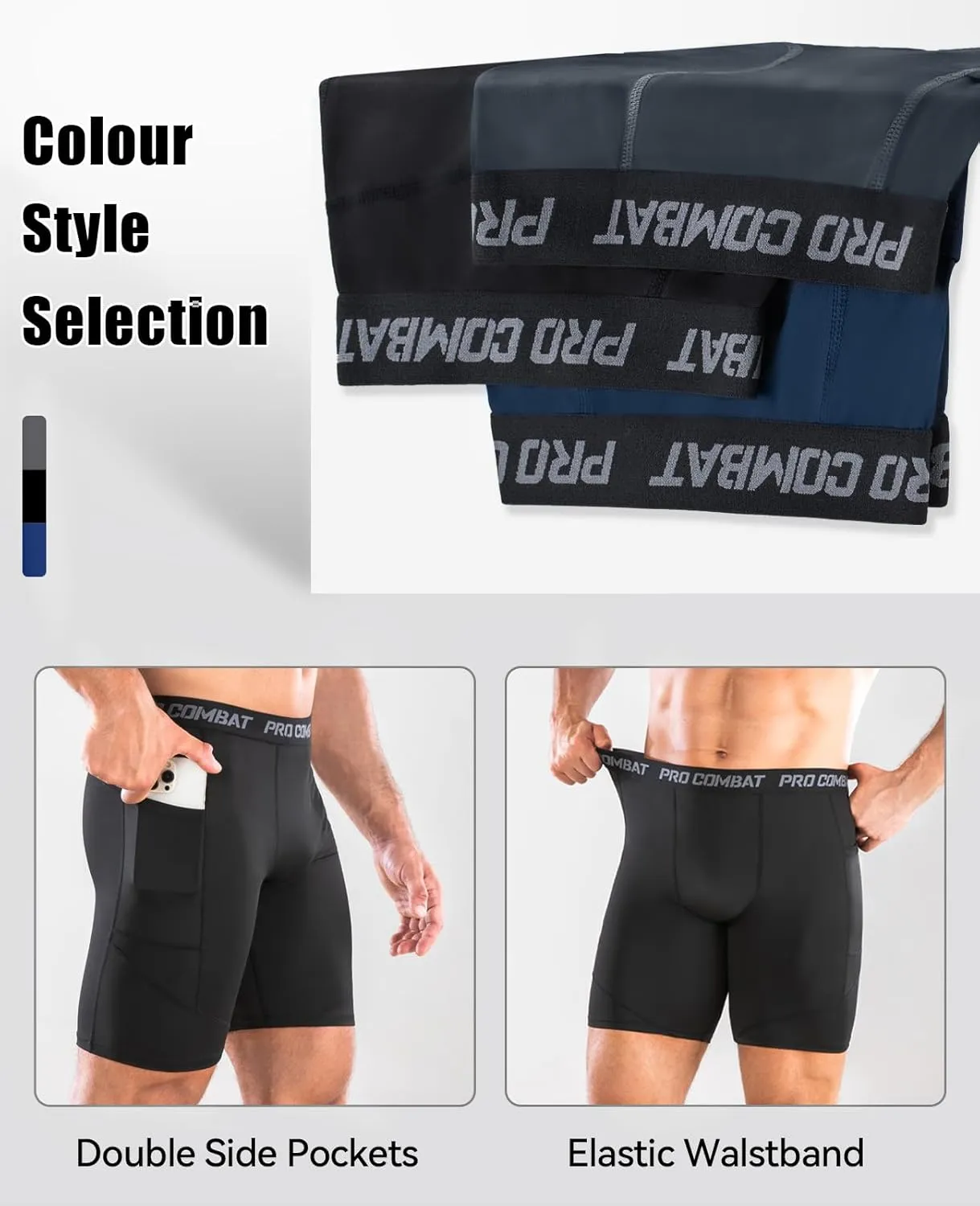 Niksa 1/2 Pack Mens Compression Shorts with Pocket, Performance Spandex Athletic Sports Workout Running Underwear Shorts