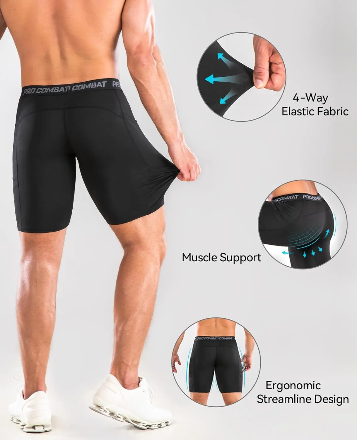 Niksa 1/2 Pack Mens Compression Shorts with Pocket, Performance Spandex Athletic Sports Workout Running Underwear Shorts