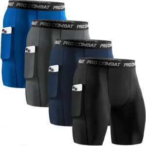 Niksa 2/4 Pack Compression Shorts Men with Pocket, Spandex Running Shorts Sport Athletic Workout Performance Underwear