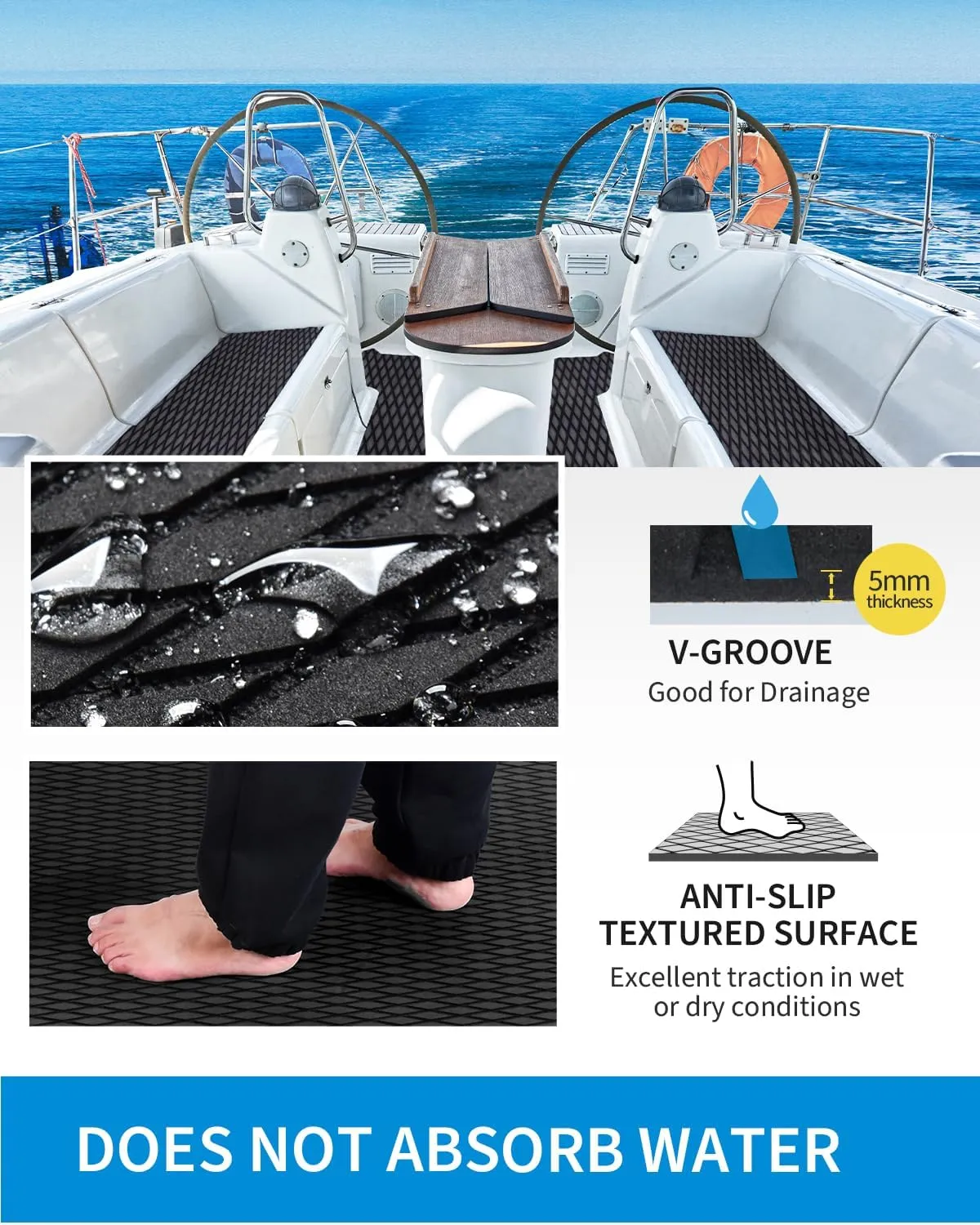 OCEANBROAD Self-Adhesive 96''x16''/23''/38''/47'' Camouflage Boat Flooring Non-Slip Traction Pad EVA Foam Sheet for Jon Boat Surfboard SUP Board Kayak, Camo Black/Blue/Green/Brown/Yellow/Gray