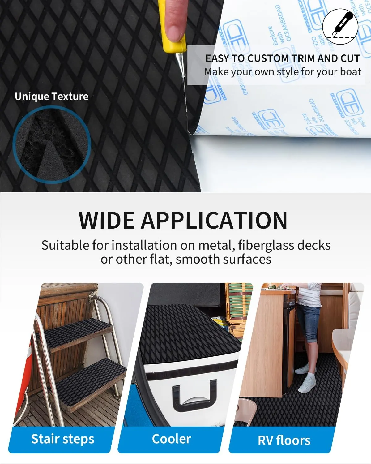OCEANBROAD Self-Adhesive 96''x16''/23''/38''/47'' Camouflage Boat Flooring Non-Slip Traction Pad EVA Foam Sheet for Jon Boat Surfboard SUP Board Kayak, Camo Black/Blue/Green/Brown/Yellow/Gray