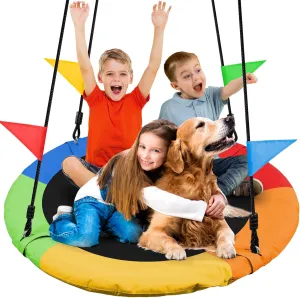 Odoland Rotatable Large Kid Tree Swing - Saucer Outdoor 40in Swings - Chidren Round 900D Waterproof Oxford Platform Swing for Yard Color