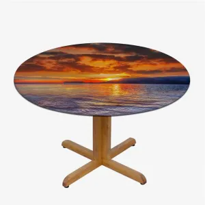 Orange Mauve Blue Tablecloth Pads for Round Tables Sunrise Cloudy Sky at Seashore Tablecloth Great for Indoor and Outdoor Dining and Playing Cards Colorful Fit for 36"-39" Table