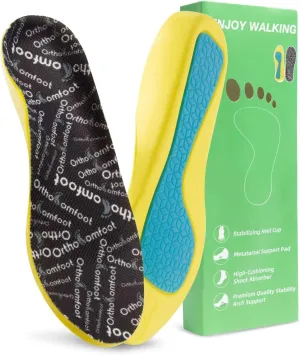 OrthoComfoot Kids Orthopedic Comfort Children’s Insoles : Flat Feet Gel Inserts for Plantar Fasciitis Relief, Athletic Orthotic High Arch Support Insoles, No Trimming,Size 4 Big Kid