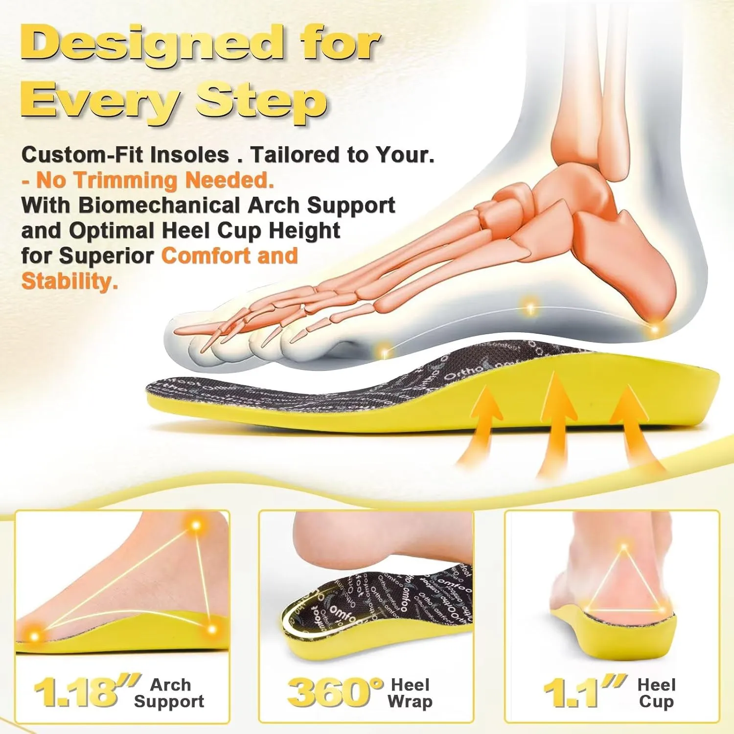 OrthoComfoot Kids Orthopedic Comfort Children’s Insoles : Flat Feet Gel Inserts for Plantar Fasciitis Relief, Athletic Orthotic High Arch Support Insoles, No Trimming,Size 4 Big Kid
