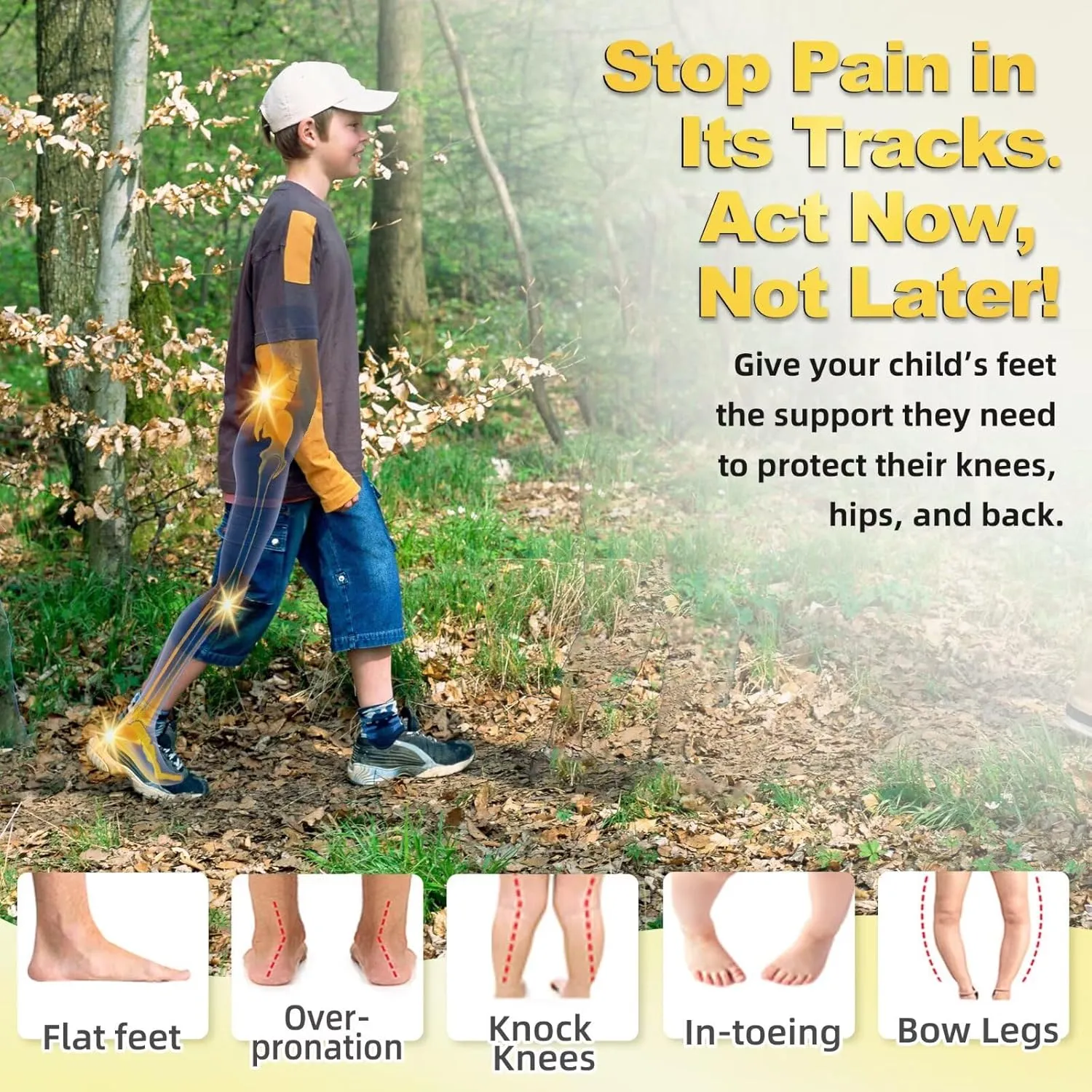OrthoComfoot Kids Orthopedic Comfort Children’s Insoles : Flat Feet Gel Inserts for Plantar Fasciitis Relief, Athletic Orthotic High Arch Support Insoles, No Trimming,Size 4 Big Kid