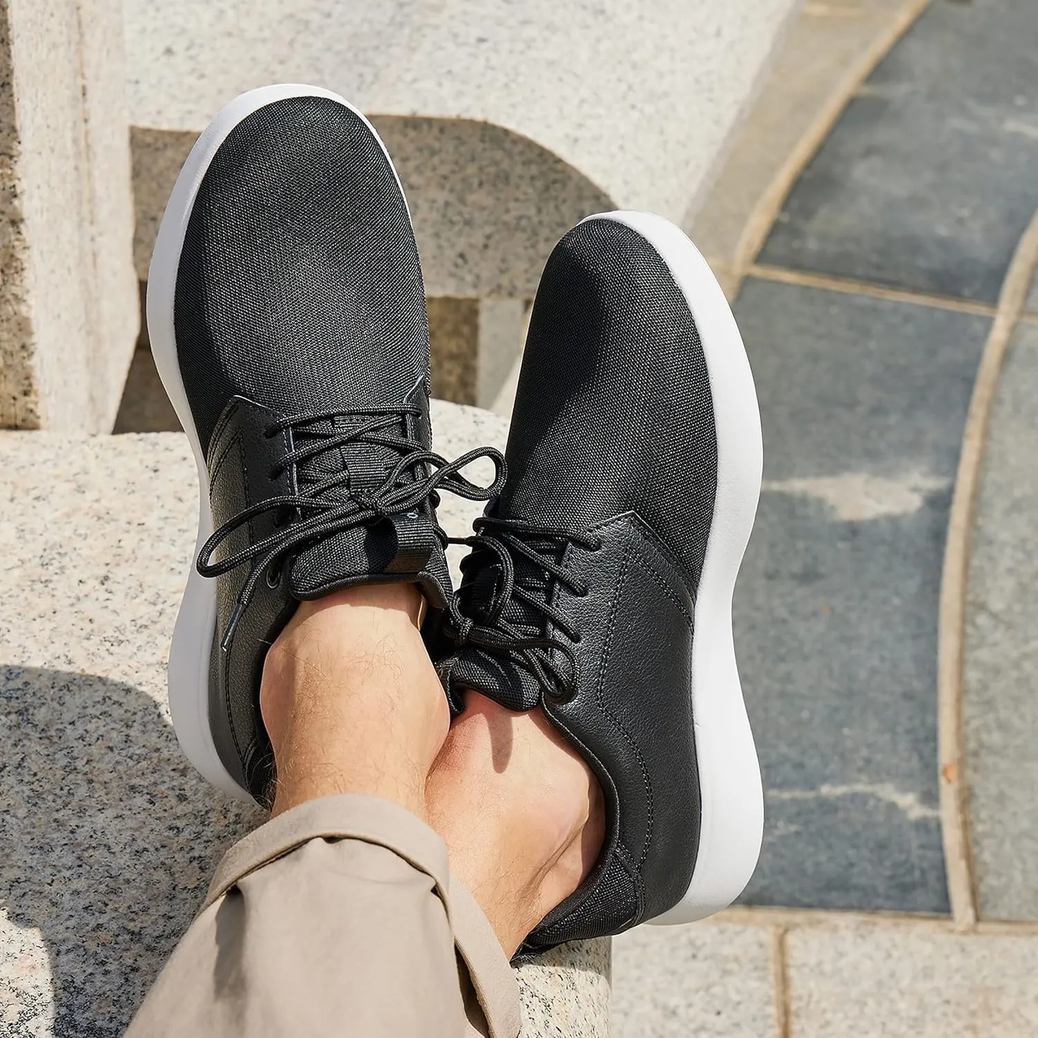 OrthoComfoot Men's Orthopedic Fashion Sneakers with Arch Support: Comfortable Plantar Fasciitis Walking Shoes, Casual Breathable Flat Feet Shoes for Foot and Heel Pain Relief