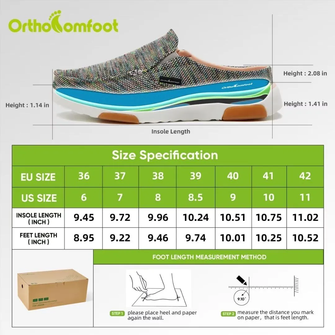 OrthoComfoot Women's Orthopedic Slip-On Loafers Walking Shoes: Comfortable Arch Support Slippers for Plantar Fasciitis, Casual Canvas Orthotic Mule Clogs for Foot Heel Pain Relief