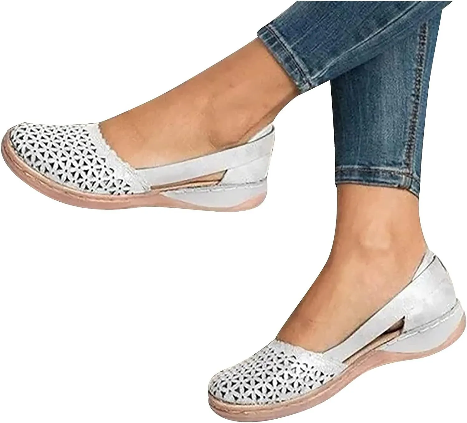 Orthopedic Sandals for Women with Arch Support Breathable Hollow Out Closed Toe Sandal Fashion Slip On Sandals Summer Casual Round Toe Low Heels Shoes Non-Slip Walking Shoes Platform Sandal