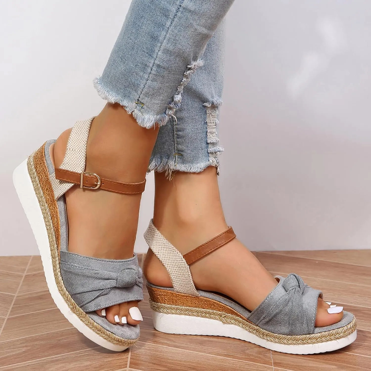 Orthopedic Wedge Sandals Women Summer Dressy Ankle Strap Flat Sandals Casual Strappy Low Wedges Slip on Zipper Beach Sandals