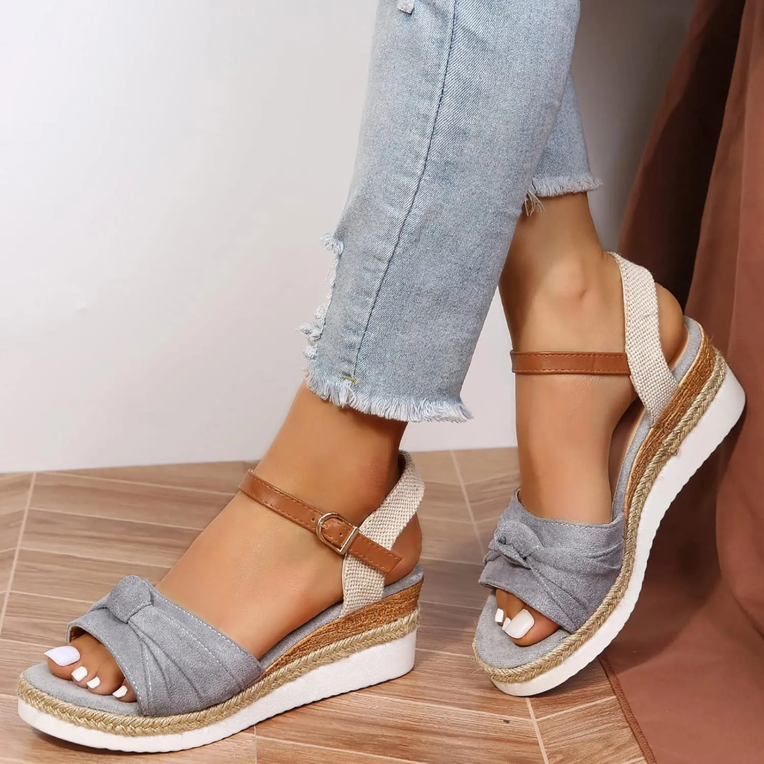 Orthopedic Wedge Sandals Women Summer Dressy Ankle Strap Flat Sandals Casual Strappy Low Wedges Slip on Zipper Beach Sandals