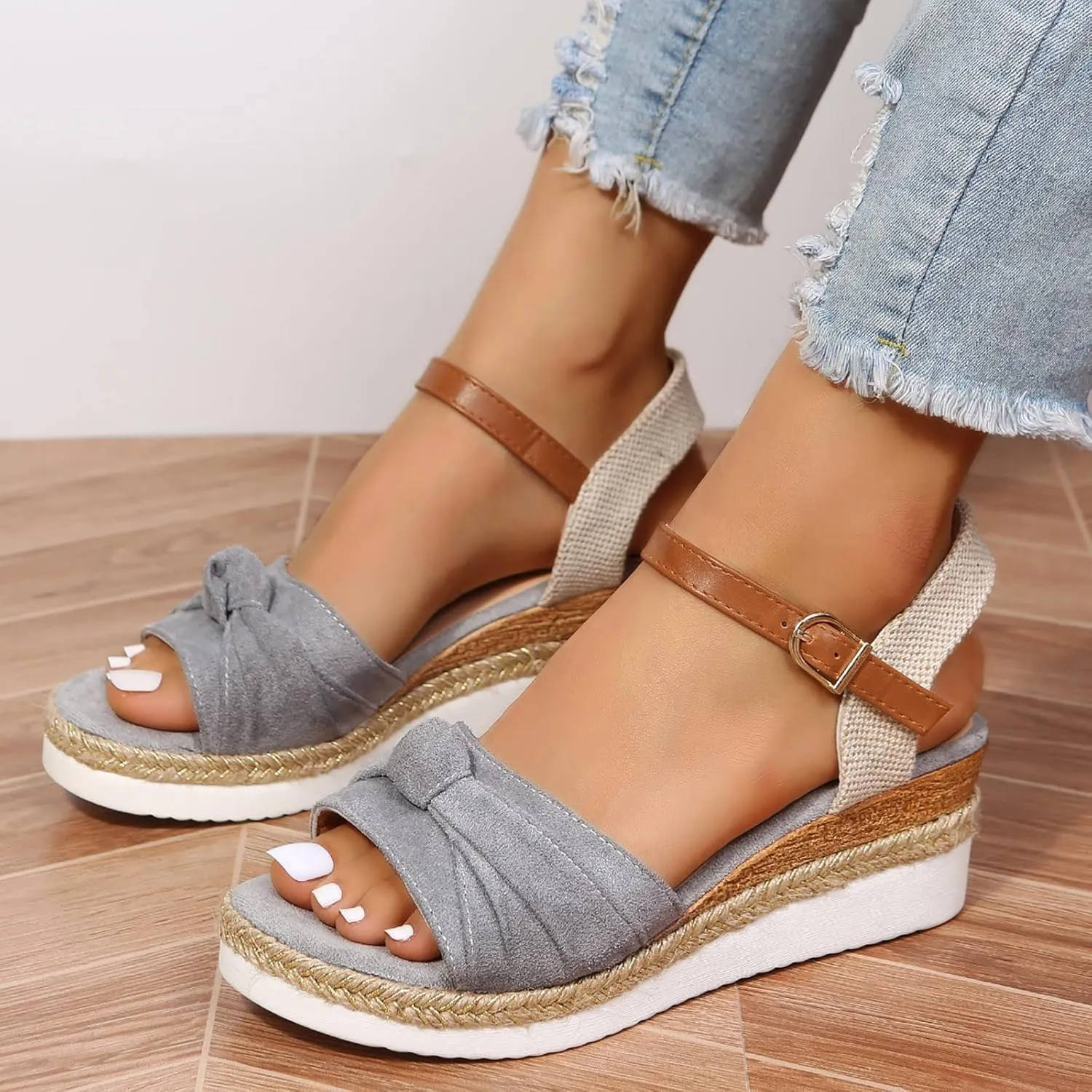Orthopedic Wedge Sandals Women Summer Dressy Ankle Strap Flat Sandals Casual Strappy Low Wedges Slip on Zipper Beach Sandals