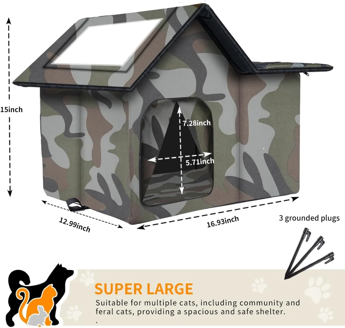Outdoor Cat House Weatherproof, Large Feral Cat House for Winter, Collapsible Outdoor Cats Shelter with Door and Soft Mat, Easy to Assemble