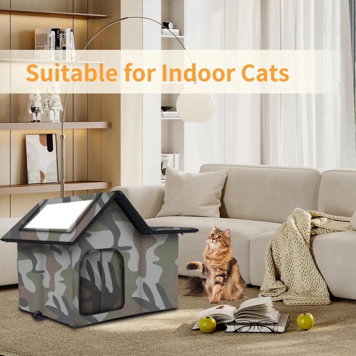 Outdoor Cat House Weatherproof, Large Feral Cat House for Winter, Collapsible Outdoor Cats Shelter with Door and Soft Mat, Easy to Assemble
