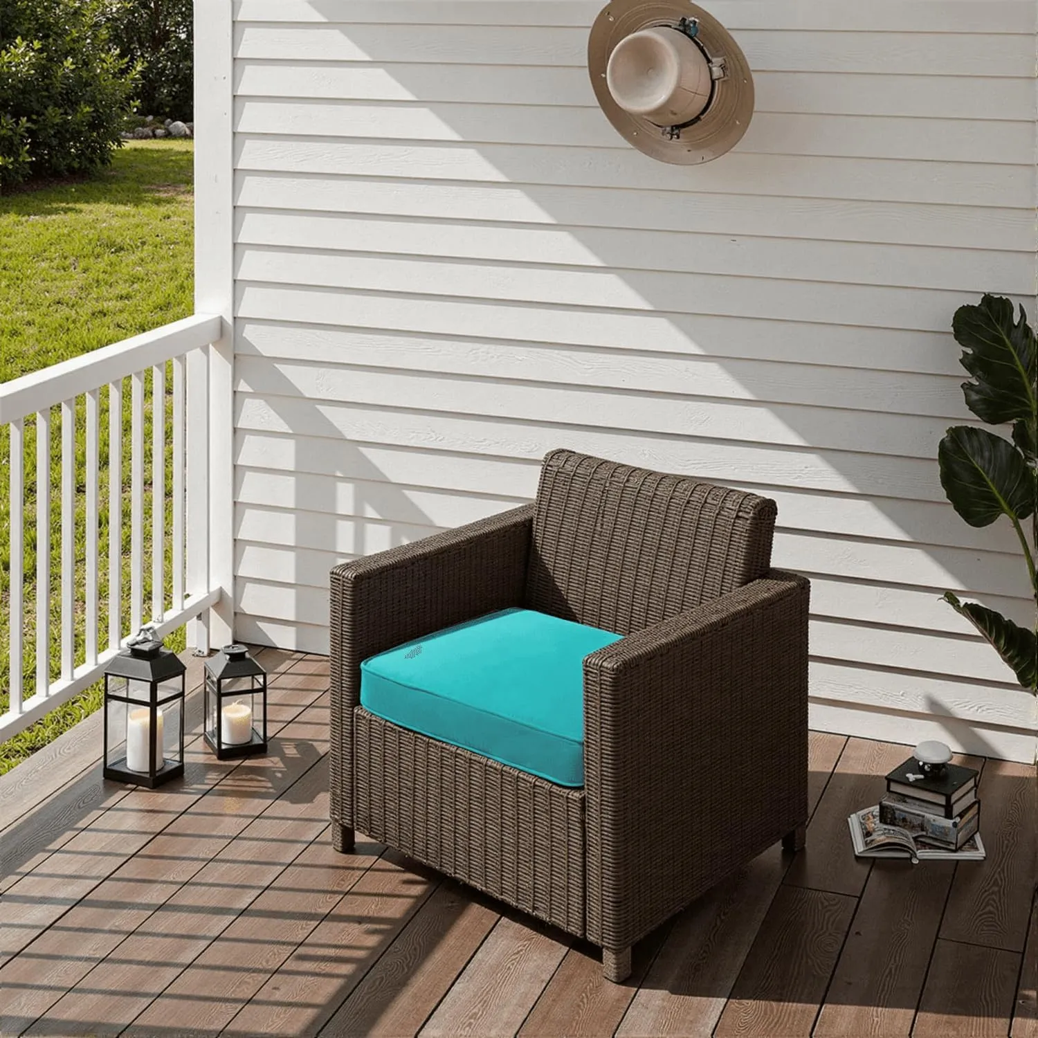 Outdoor Chair Cushions 19 x 19 x 3 Inch, Waterproof & Fade Resistant Patio Seat Cushion for Furniture with Handle and Ties, Thick Seating Pads for Outside Sofa Couch Set of 2, Teal