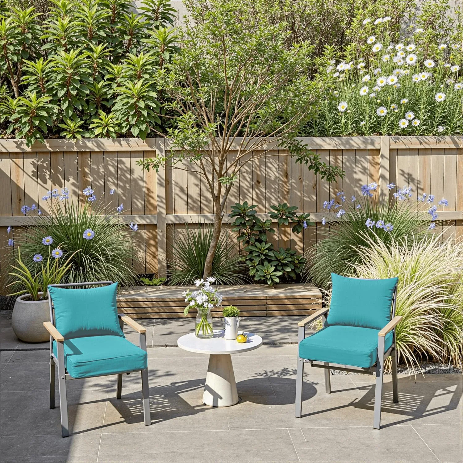 Outdoor Chair Cushions 19 x 19 x 3 Inch, Waterproof & Fade Resistant Patio Seat Cushion for Furniture with Handle and Ties, Thick Seating Pads for Outside Sofa Couch Set of 2, Teal