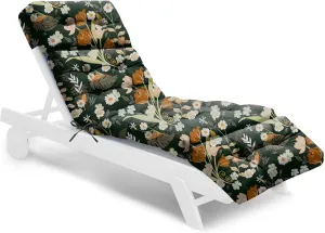Outdoor Chaise Lounge Chair Cushion Waterproof 74.4 x 22 x 4.7 Inches Memory Foam Lounge Chair Cushions for Outdoor Furniture with Ties, Thickened Pool Lounge Chair Cushion, Green Floral