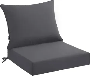 Outdoor Seat Cushion Set 22 x 22 x 4 Inch, Waterproof & Fade Resistant Patio Furniture Cushions with Removable Cover and Ties, Thick Deep Seating Pads for Outside Chair Sofa Couch, Grey