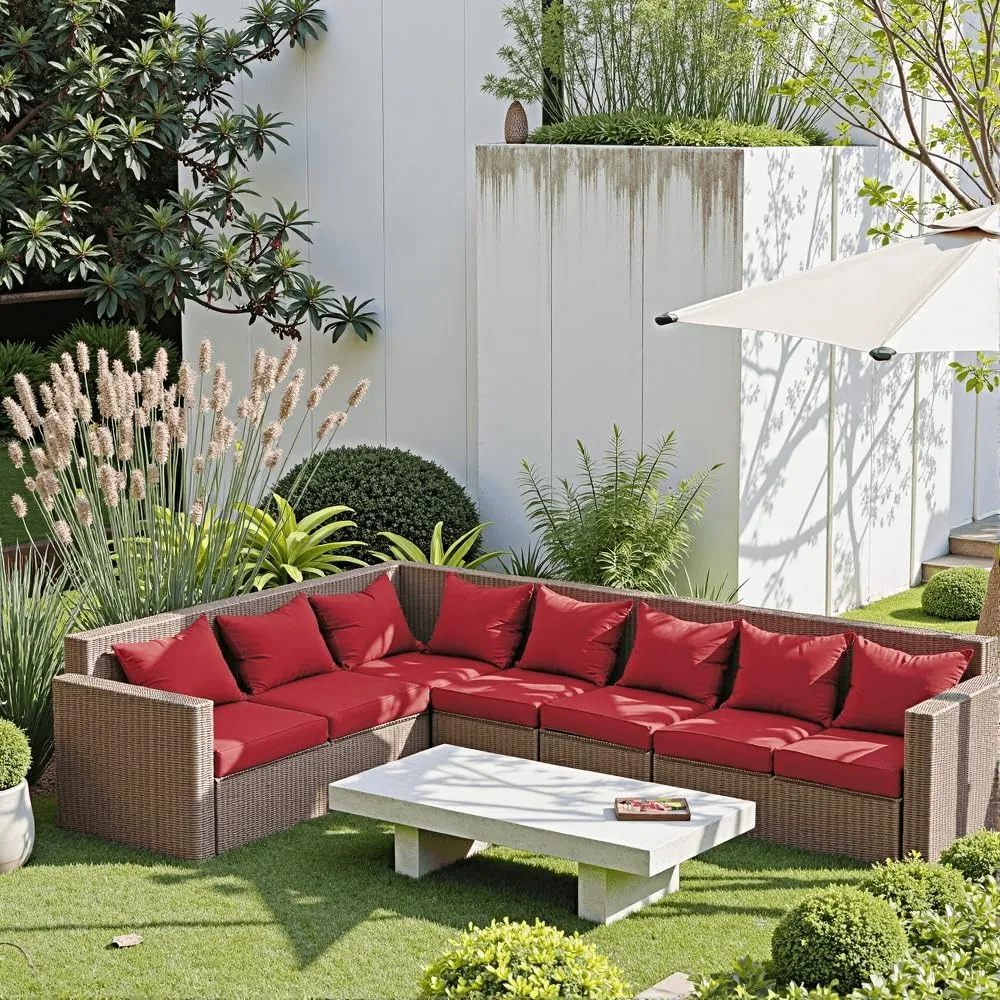Outdoor Seat Cushion Set 22 x 22 x 4 Inch, Waterproof & Fade Resistant Patio Furniture Cushions with Removable Cover and Ties, Thick Deep Seating Pads for Outside Chair Sofa Couch, Red
