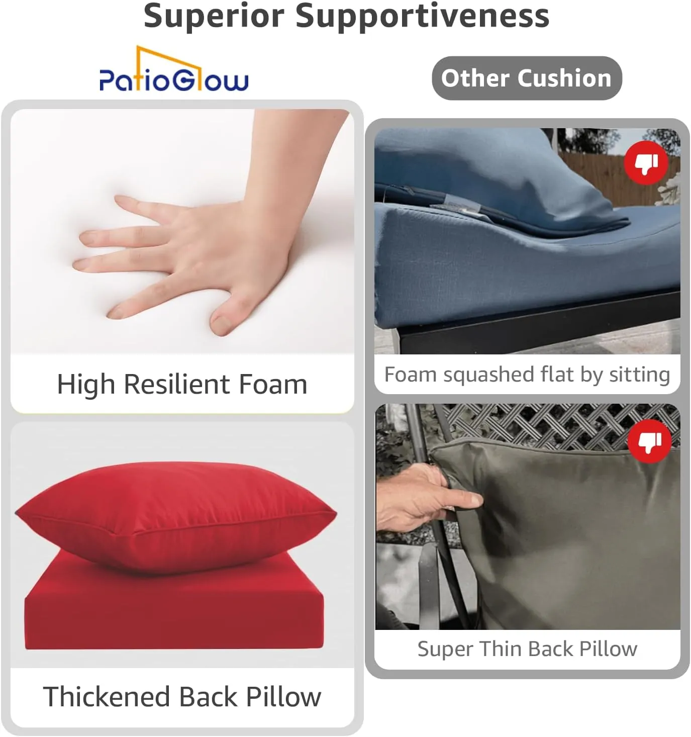 Outdoor Seat Cushion Set 22 x 22 x 4 Inch, Waterproof & Fade Resistant Patio Furniture Cushions with Removable Cover and Ties, Thick Deep Seating Pads for Outside Chair Sofa Couch, Red