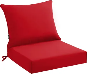Outdoor Seat Cushion Set 22 x 22 x 4 Inch, Waterproof & Fade Resistant Patio Furniture Cushions with Removable Cover and Ties, Thick Deep Seating Pads for Outside Chair Sofa Couch, Red
