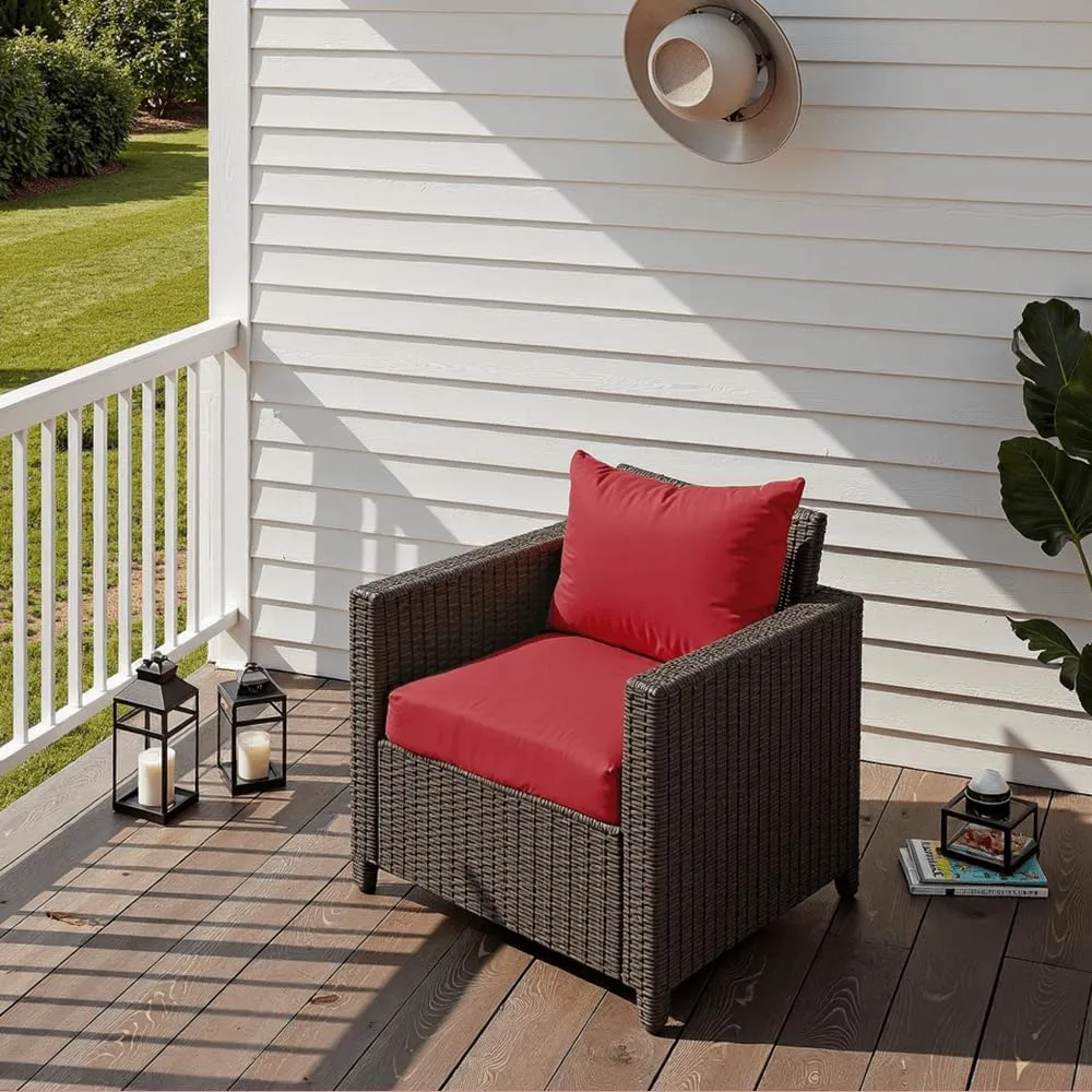 Outdoor Seat Cushion Set 22 x 22 x 4 Inch, Waterproof & Fade Resistant Patio Furniture Cushions with Removable Cover and Ties, Thick Deep Seating Pads for Outside Chair Sofa Couch, Red