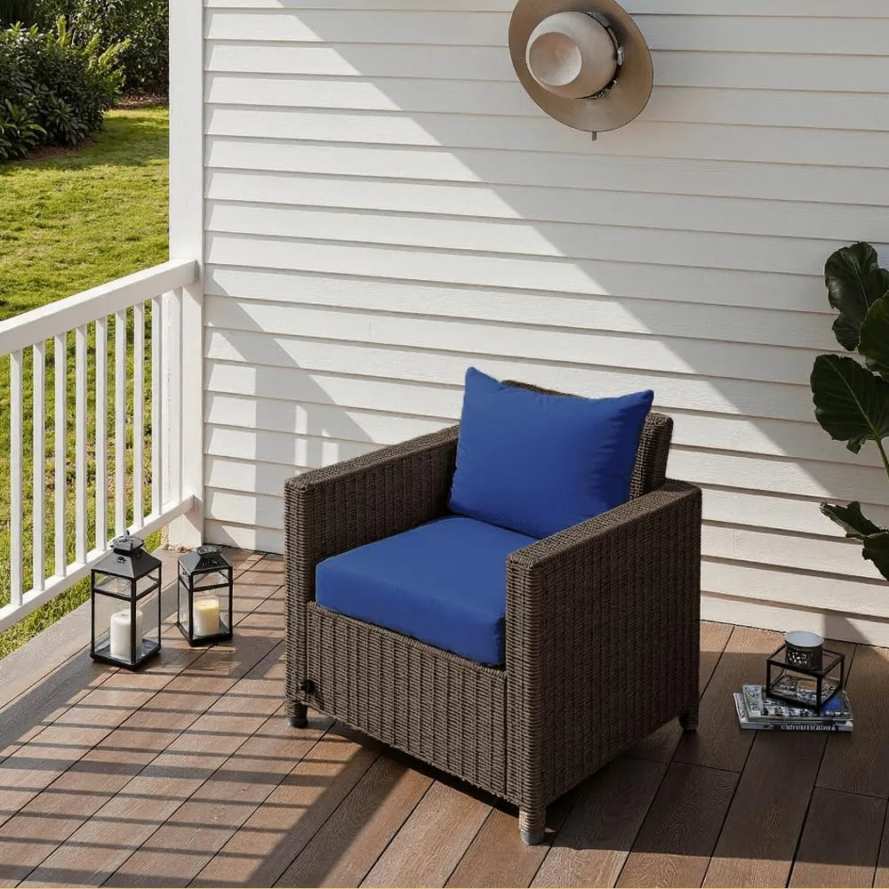 Outdoor Seat Cushion Set 22 x 24 x 4 Inch, Waterproof & Fade Resistant Patio Furniture Cushions with Removable Cover and Ties, Thick Deep Seating Pads for Outside Chair Sofa Couch, Blue