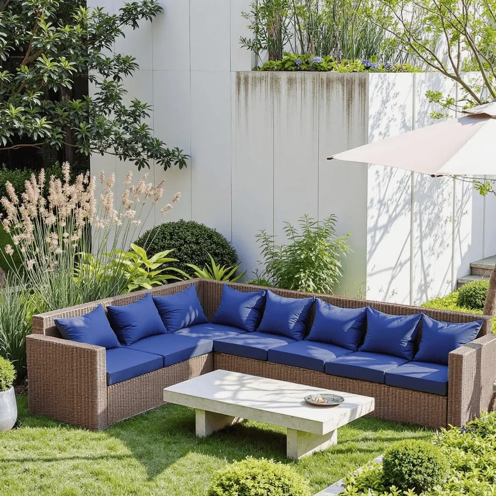 Outdoor Seat Cushion Set 22 x 24 x 4 Inch, Waterproof & Fade Resistant Patio Furniture Cushions with Removable Cover and Ties, Thick Deep Seating Pads for Outside Chair Sofa Couch, Blue