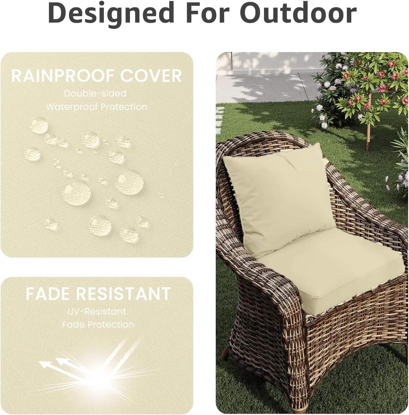 Outdoor Seat Cushion Set 22 x 24 x 4 Inch, Waterproof & Fade Resistant Patio Furniture Cushions with Removable Cover and Ties, Thick Deep Seating Pads for Outside Chair Sofa Couch, Yellow