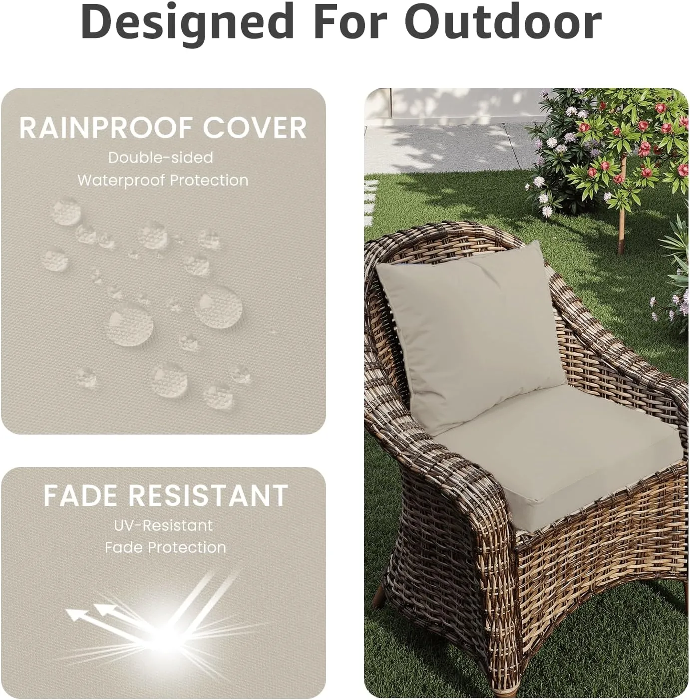 Outdoor Seat Cushion Set 22 x 24 x 4 Inch, Waterproof & Fade Resistant Patio Furniture Cushions with Removable Cover, Thick Deep Seating Pads for Outside Chair Sofa Couch