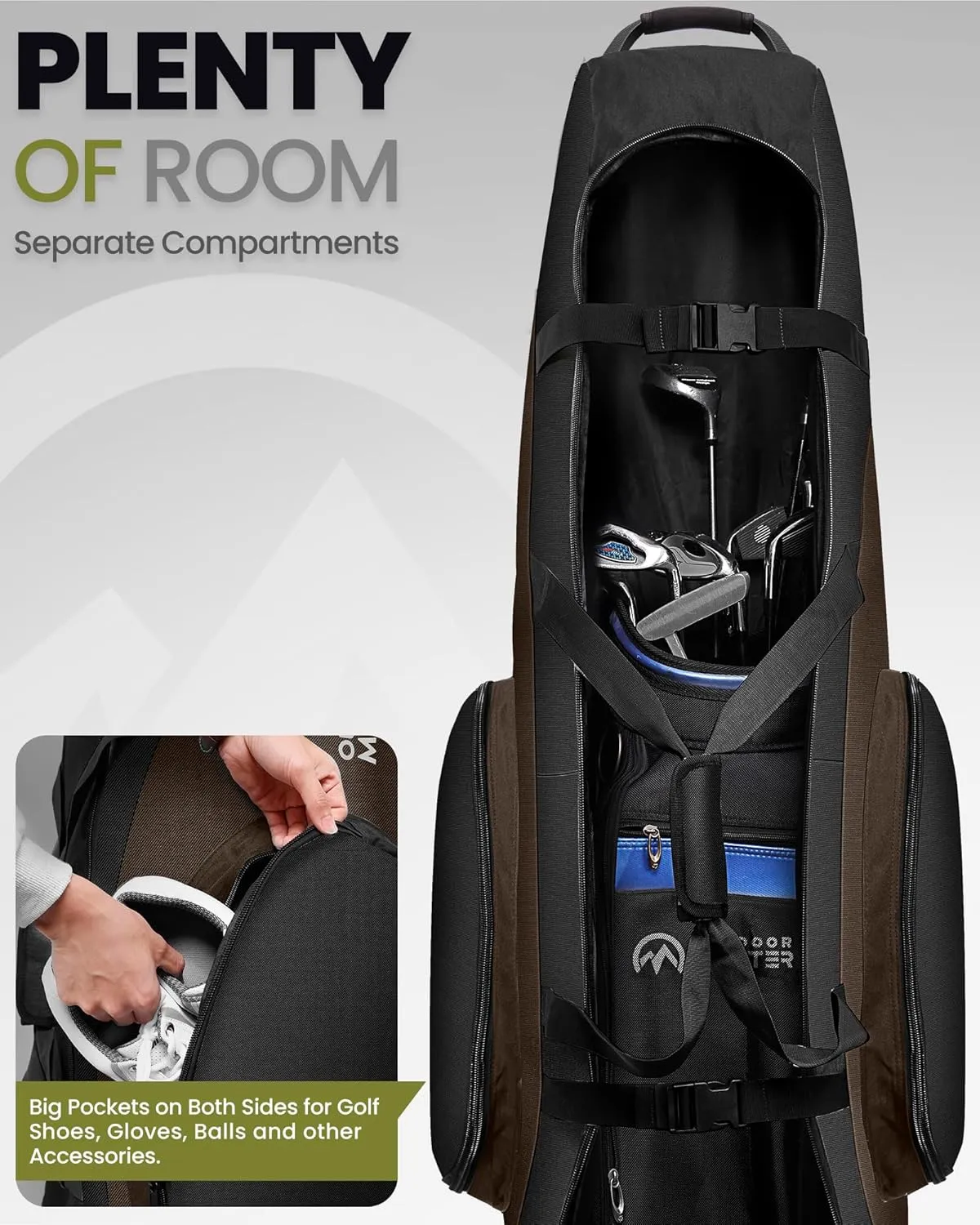 OutdoorMaster Padded Golf Travel Bag with Reinforced Wheels, 900D Heavy Duty Oxford Wear-Resistant and Waterproof Golf Travel Case, Soft-Sided Golf Club Bag, Shoes and Accessories Compartment