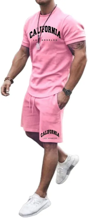 Outfits Set for Men Short Sleeve Crew Neck Shirts and Shorts Set Men’s Short Set Outfit 2 Piece Summer Tracksuits