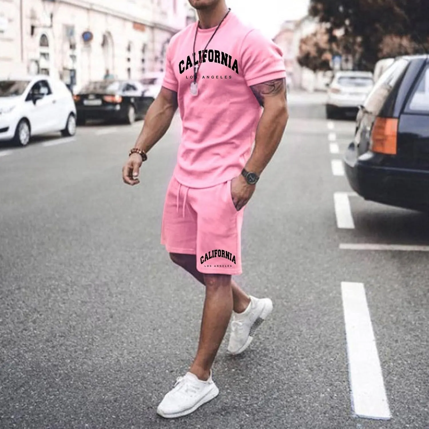 Outfits Set for Men Short Sleeve Crew Neck Shirts and Shorts Set Men’s Short Set Outfit 2 Piece Summer Tracksuits