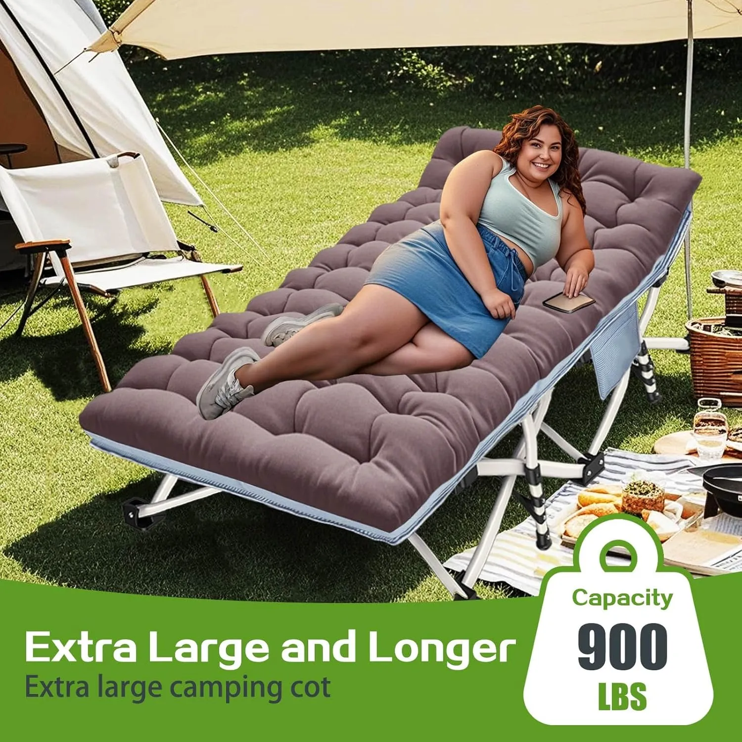 Oversize Camping Cots Extra Width Camping Bed with Comfortable Mat 2 Pack XXL Sleeping Cots for Adults Cots with Carry Bag for Adults Portable Folding Cot Nap Office Vacation Indoor Easy to Set Up
