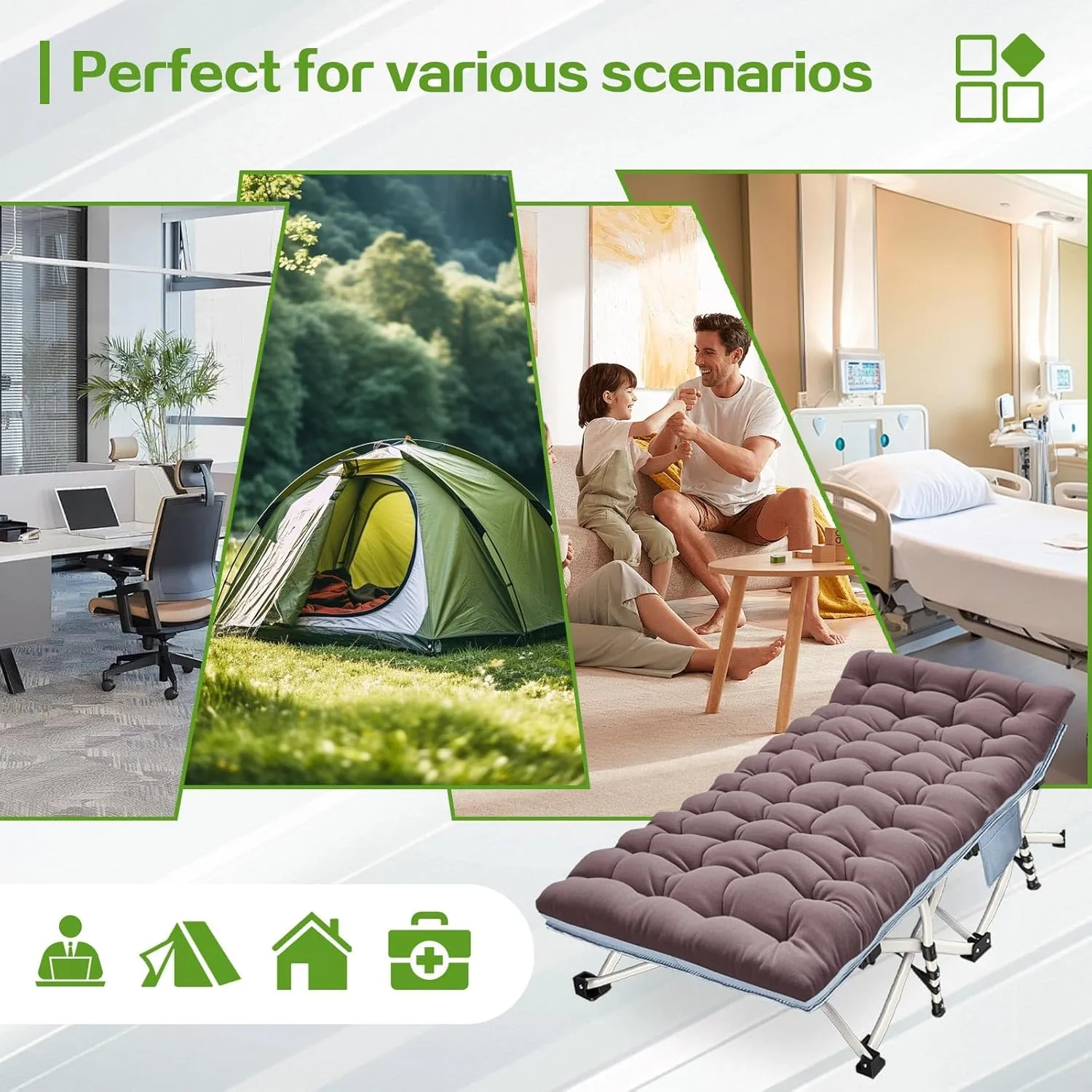 Oversize Camping Cots Extra Width Camping Bed with Comfortable Mat 2 Pack XXL Sleeping Cots for Adults Cots with Carry Bag for Adults Portable Folding Cot Nap Office Vacation Indoor Easy to Set Up