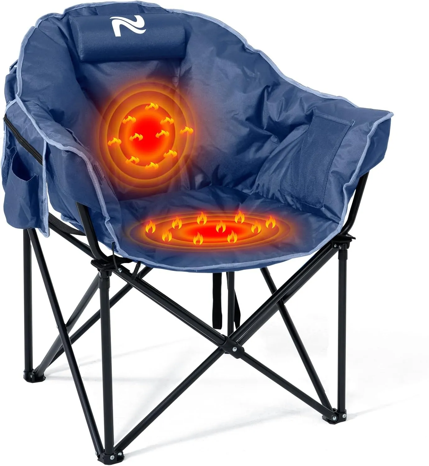 Oversized Heated Camping Chair, 3 Heating Levels Soft Padded Camp Chairs with Pillow and Storage Bag, Portable Folding Outdoor Heated Moon Chair for Camping Lawn Patio Beach and Picnics