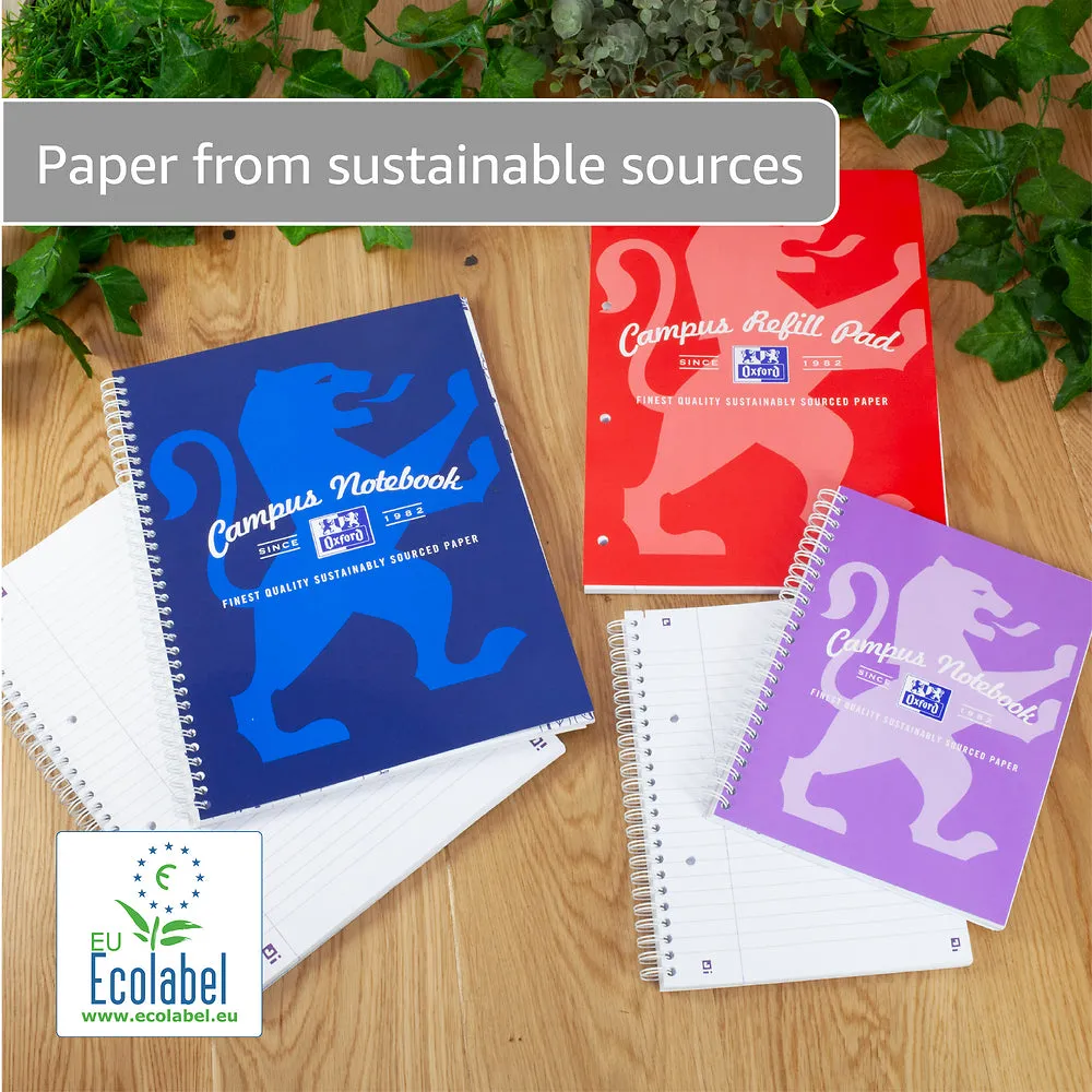 Oxford Campus Green A4  Card Cover Wirebound Notebook Ruled with Margin 140 Pages