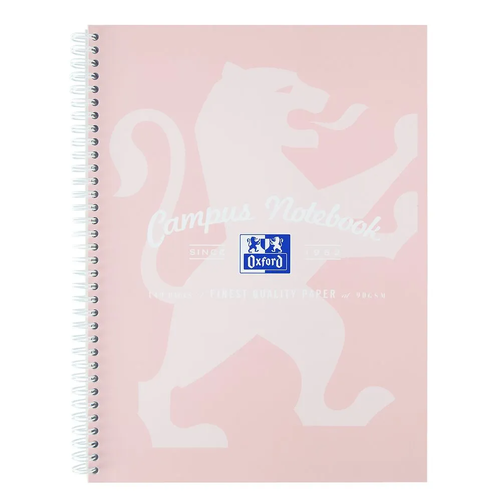 Oxford Campus Pastel Pink A4  Card Cover Wirebound Notebook Ruled with Margin 140 Pages