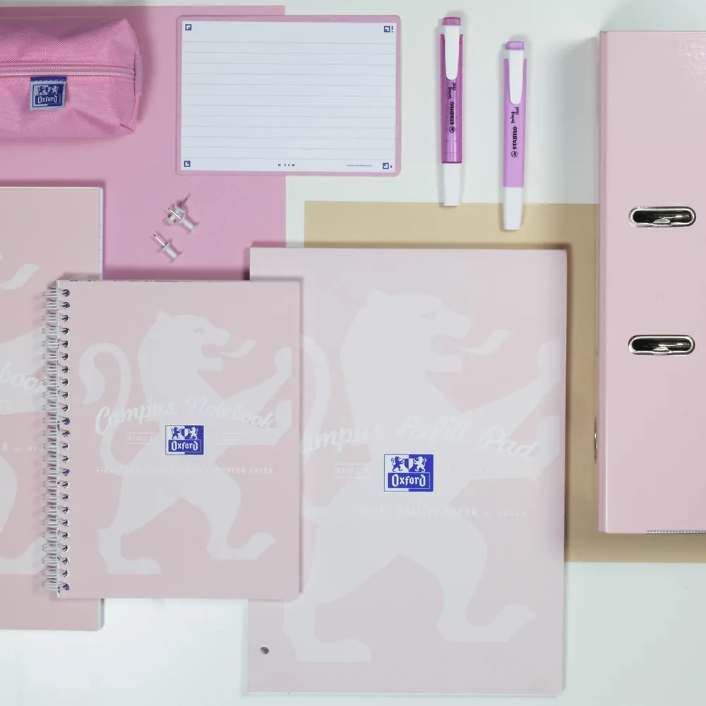 Oxford Campus Pastel Pink A4  Card Cover Wirebound Notebook Ruled with Margin 140 Pages
