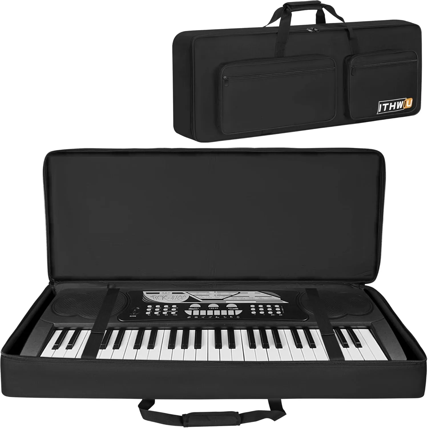 Padded 8mm Shockproof Slim61 Keys Keyboard Case Electric Piano Keyboard Gig Bag Well Protection with Adjustable Straps and 4-Pocket for Keyboard Accessaries, Black (Interior: 37.8”×13”×6”)