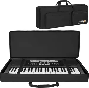 Padded 8mm Shockproof Slim61 Keys Keyboard Case Electric Piano Keyboard Gig Bag Well Protection with Adjustable Straps and 4-Pocket for Keyboard Accessaries, Black (Interior: 37.8”×13”×6”)