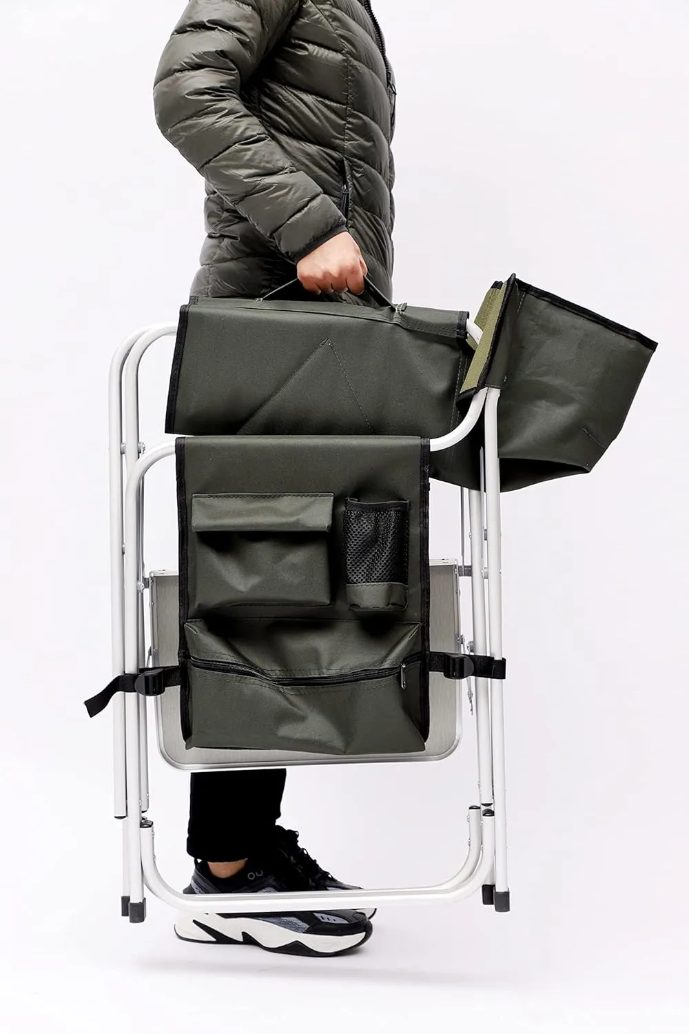 Padded Folding Outdoor Chair with Side Table and Storage Pockets,Lightweight Oversized Directors Chair for Indoor, Outdoor Camping, Picnics and Fishing (1, Green 1)