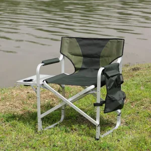 Padded Folding Outdoor Chair with Side Table and Storage Pockets,Lightweight Oversized Directors Chair for Indoor, Outdoor Camping, Picnics and Fishing (1, Green 1)