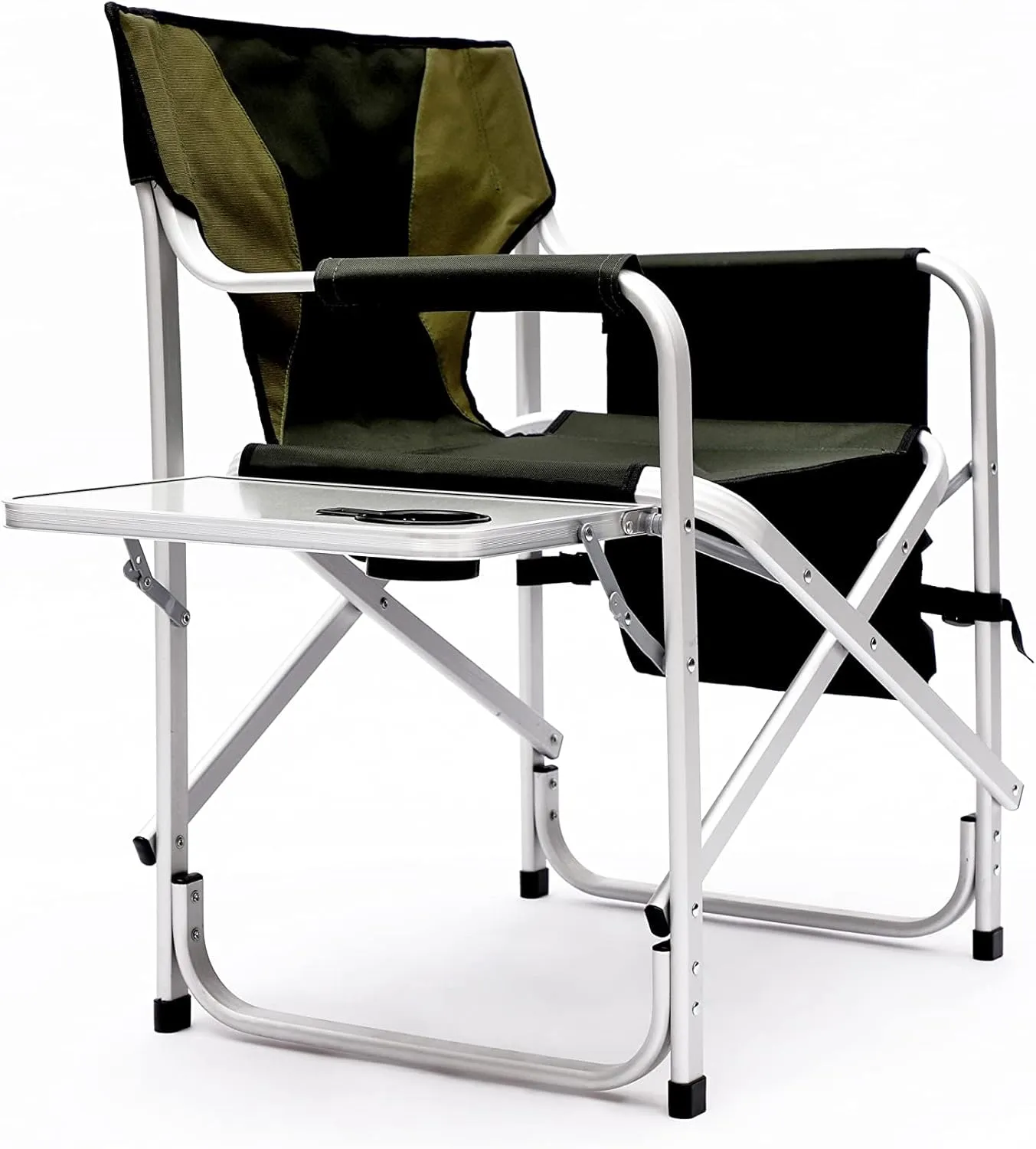 Padded Folding Outdoor Chair with Side Table and Storage Pockets,Lightweight Oversized Directors Chair for Indoor, Outdoor Camping, Picnics and Fishing (1, Green 1)