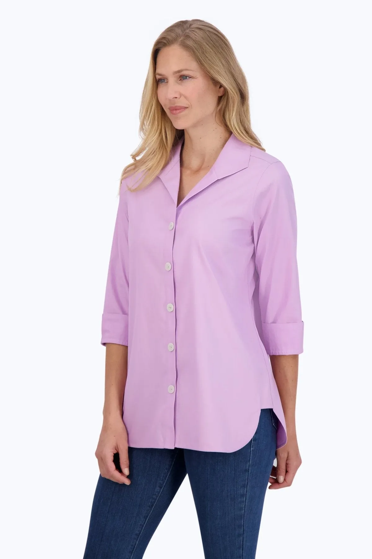 Pandora No Iron Pinpoint 3/4 Sleeve Tunic, Soft Violet