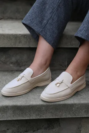 PEGASUS WIDE FIT SLIP ON TRIM LOAFERS WITH ACCESSORY DETAILING IN BEIGE SUEDE