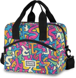 Personalized Insulated Lunch Bag Cooler Tote Bag Box Large for Women Men Letters Diagram Name Customized School Work Portable Adjustable Shoulder Strap Pocket